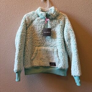 Eddie Bauer Girls Fireside Plush 1/4 Zip Fleece Pullover Aqua Blue XS NWT 0670